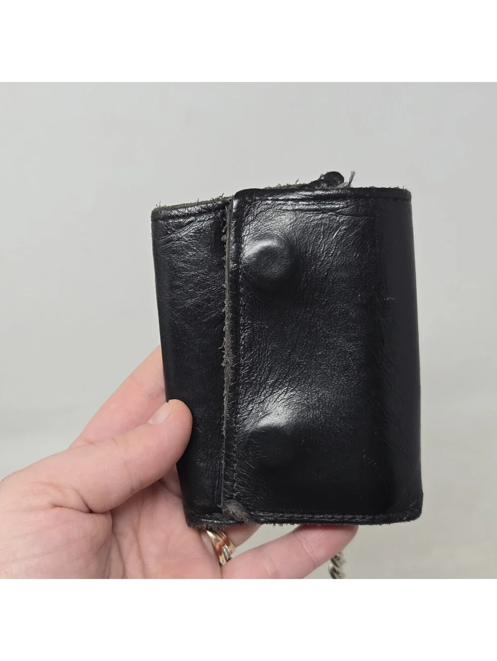 VTG Biker Trifold Wallet with Chain Black & Brown Tooled Leather Live To Ride